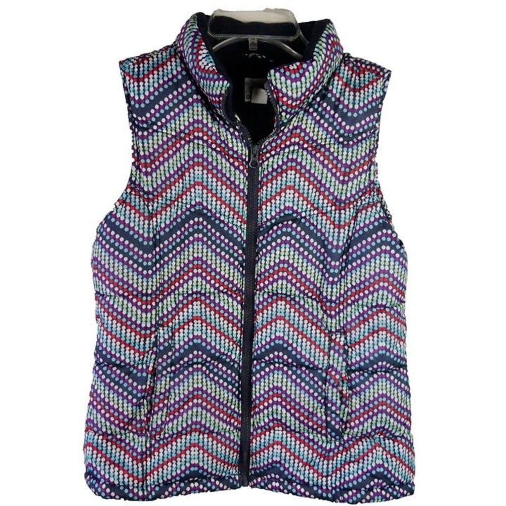 Old Navy Girls Size XL Multicolor Wavy Dots Puffer Vest Front Zip Fleece Lined